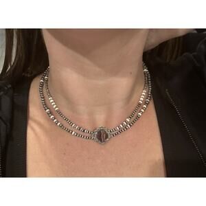 Native American Sterling Silver Purple Spiny Cross Navajo Pearl Wampum Necklace